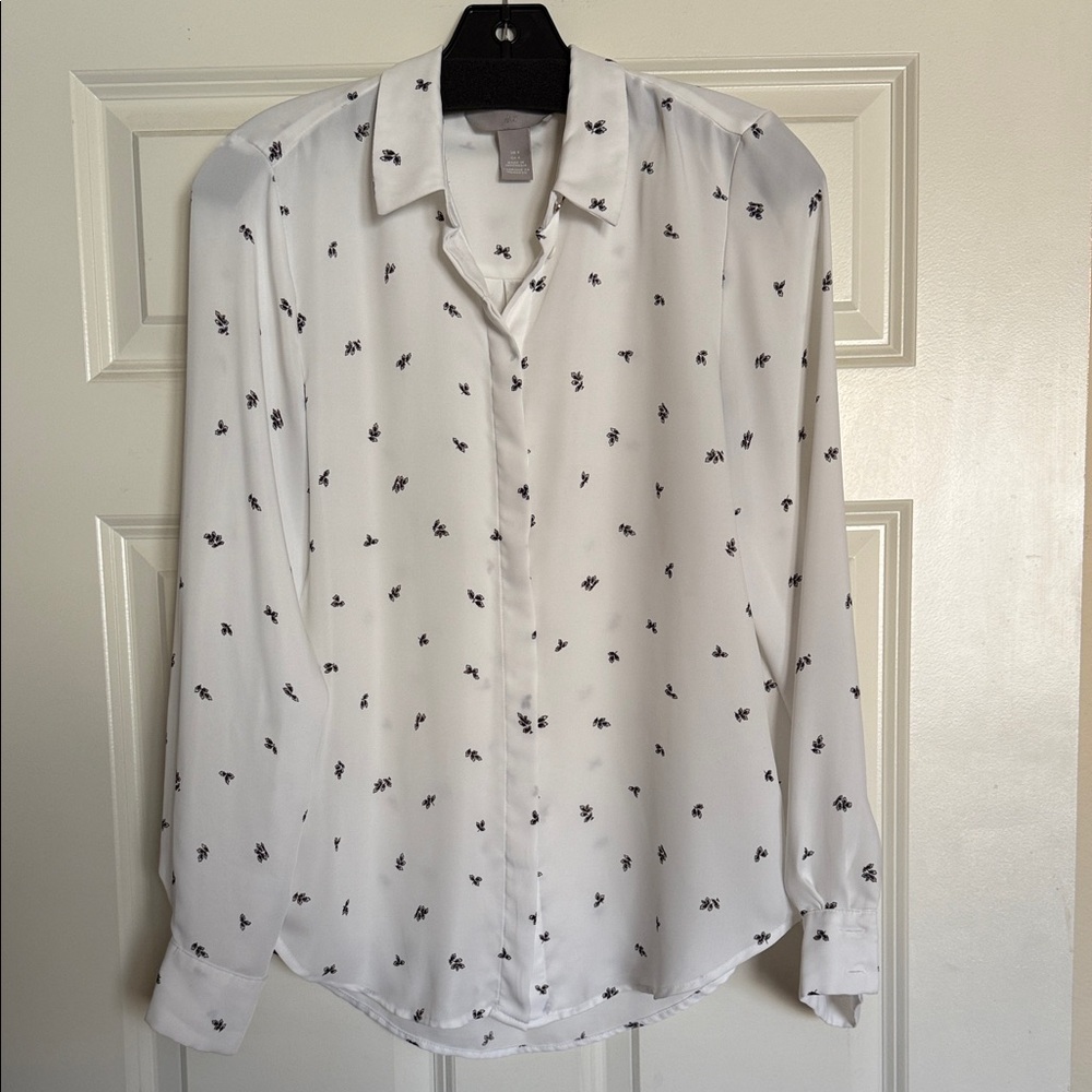 H&M White Shirt with Black Leaf Design